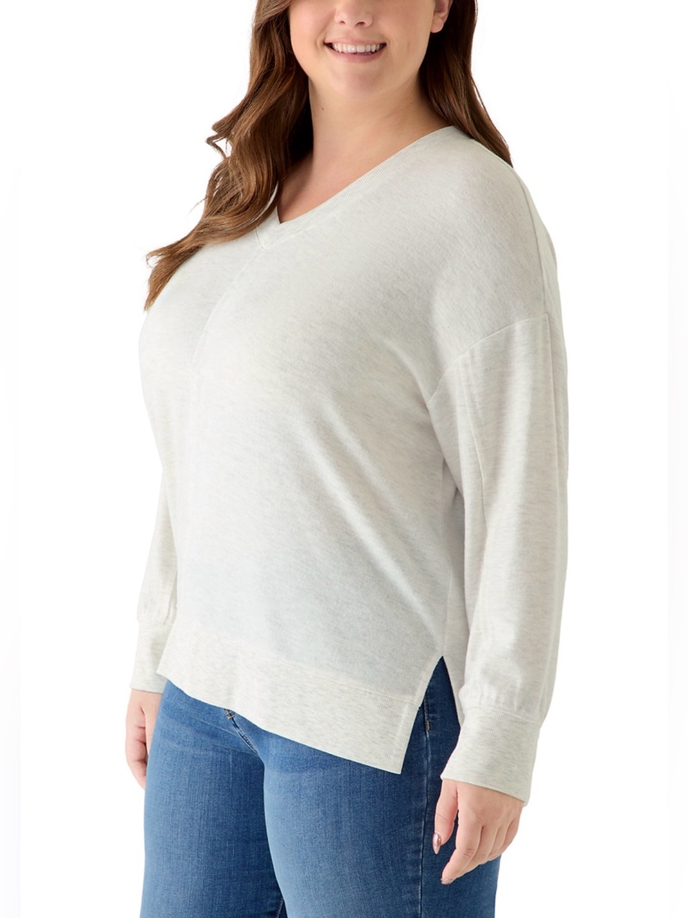 PHILOSOPHY By REPUBLIC V-Neck Lightweight Plus-Size Long Sleeve Top.